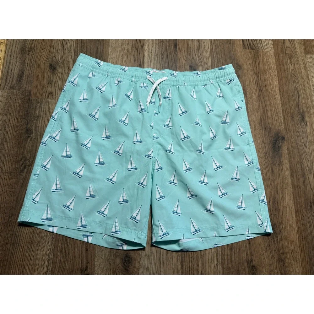Elysian Supply Company Swim Trunks Mens Large Aqua Blue Adult Sailboat Excellent